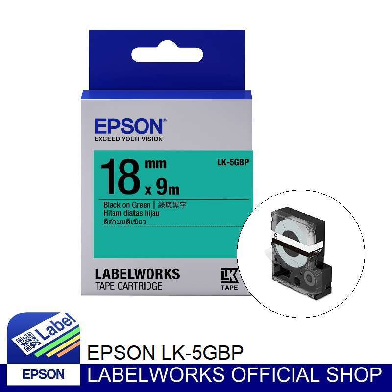 Epson labelworks LK-5GBP 18mm black on green 9m label tape cartridge