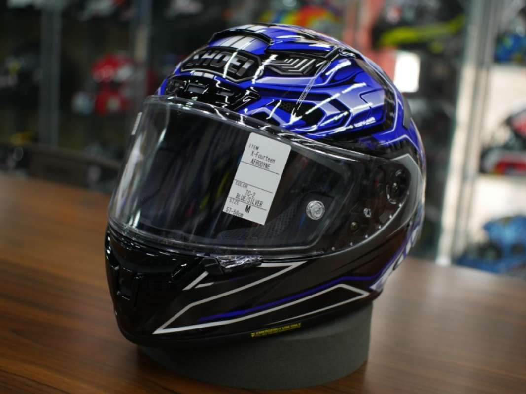 Jual SHOEI X14 AERODYNE TC 2 BLUE SILVER HELMET FULL FACE di