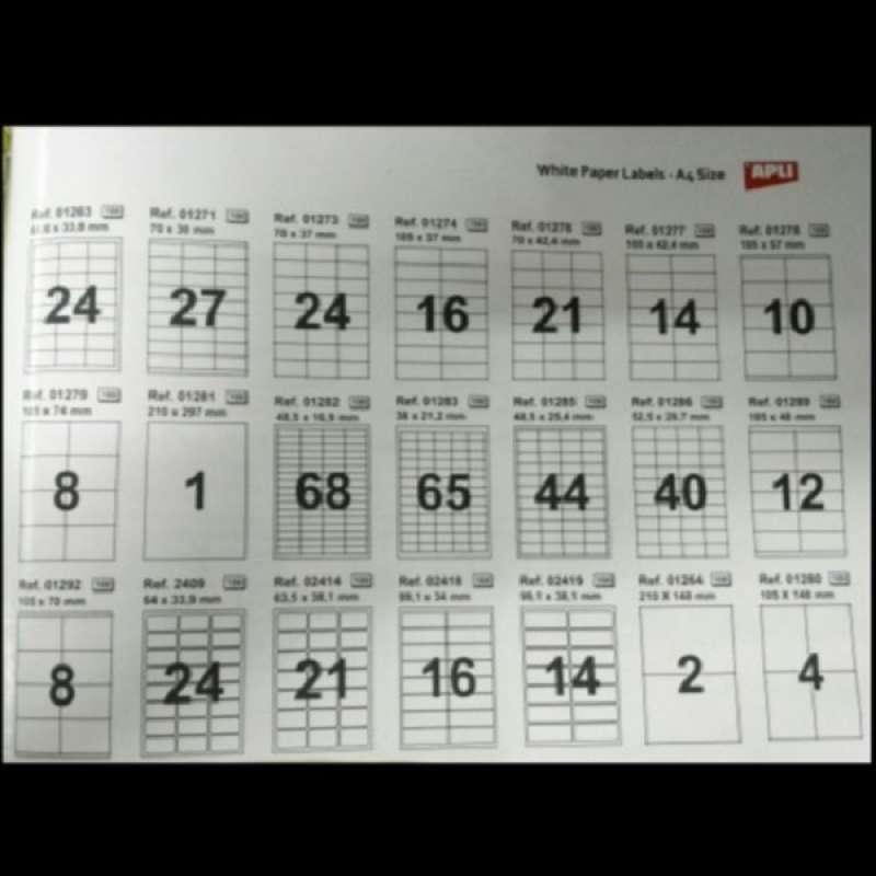 Jual APLI LABEL A4 38 X 21,2 MM 6500 LABEL REF 01283 (IMPORT ...
