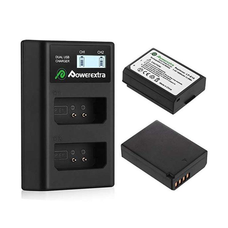 powerextra indonesia lp e10 battery for canon 2 pack dual charger for 1100d 1200d 1300d etc