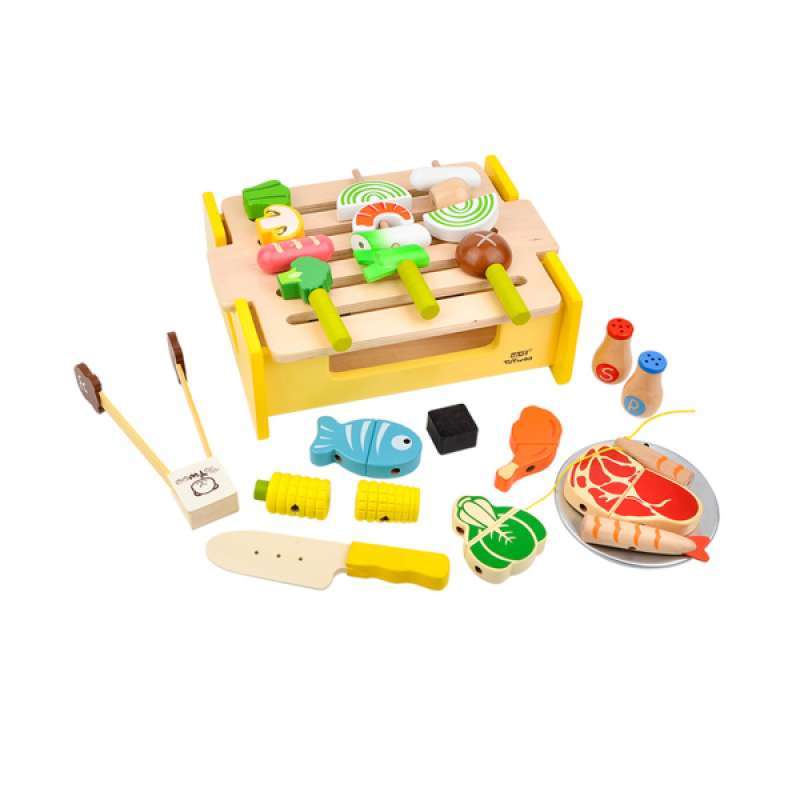 wooden toy kitchen food