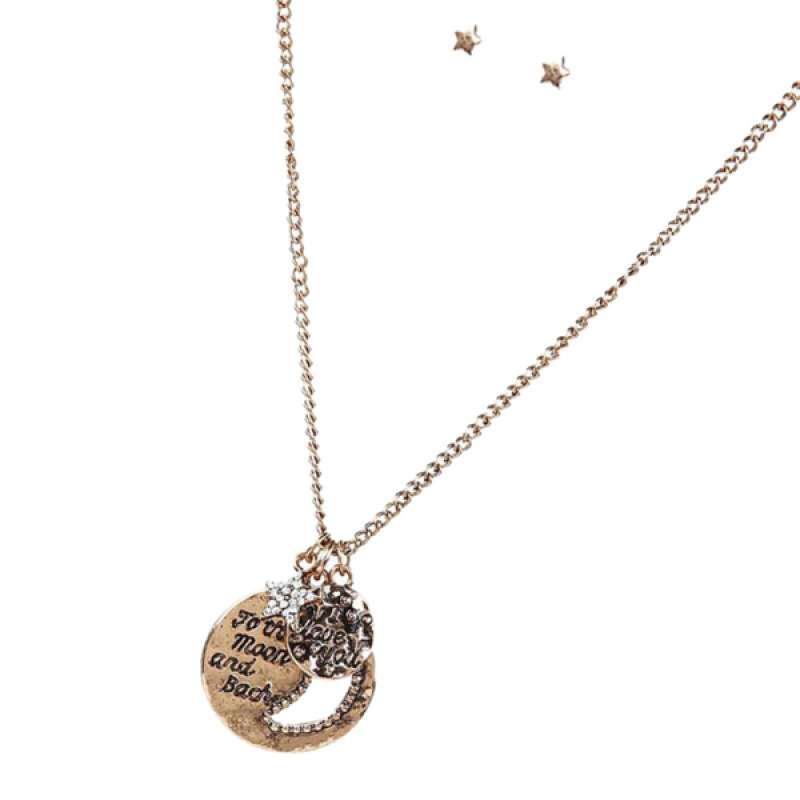 Bohemian Moon Star Pendant Necklace 