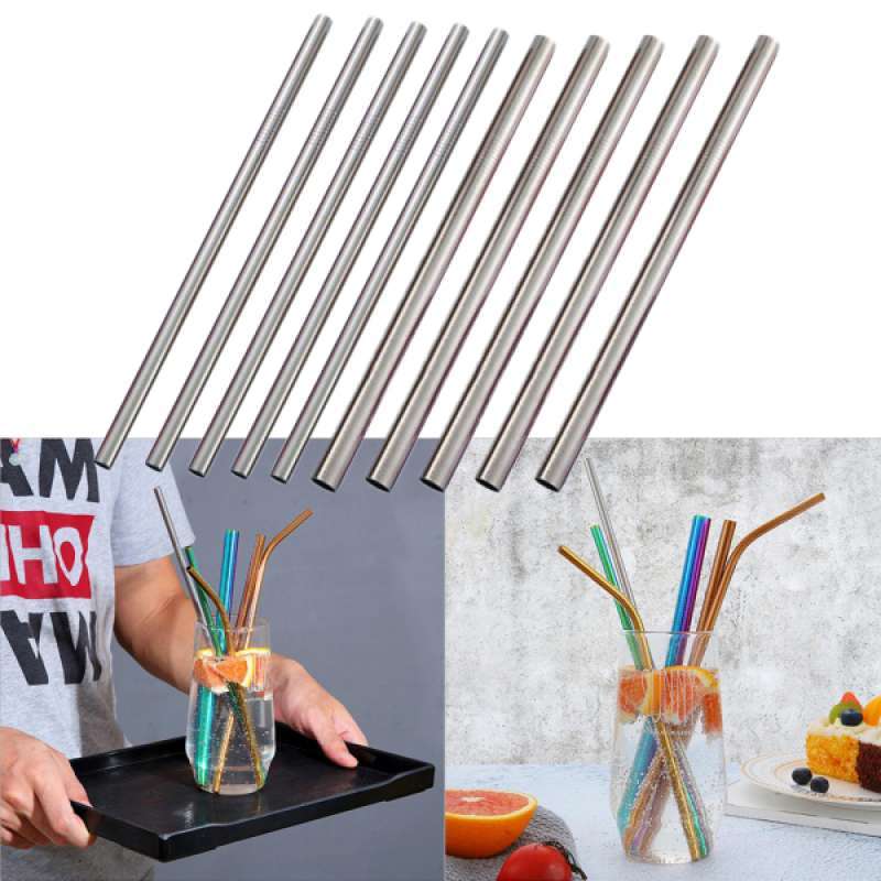 set of 10 stainless steel straws for tumblers cups mugs silver reusable metal straw home bar club pub hotel party decor environmentally friendly