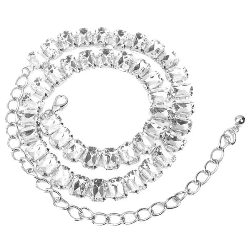 Promo Ladies Diamante Chain Belt Silver 