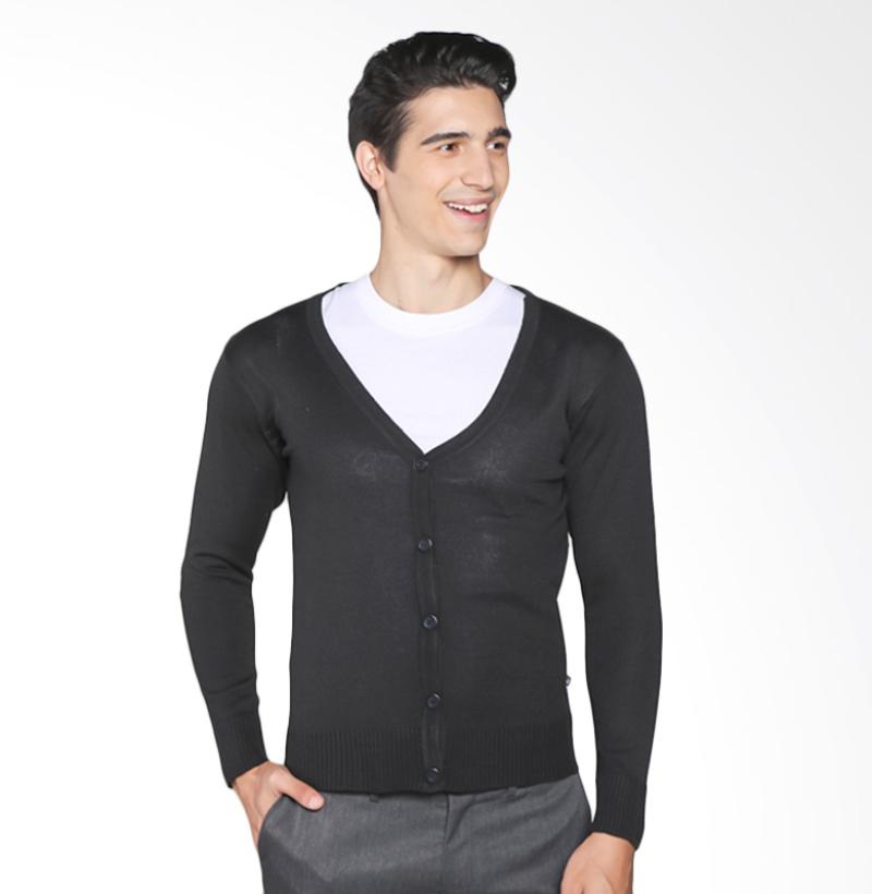 VM Sweater Rajut Polos Cardigan - Hitam