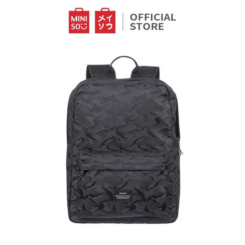 Jual MINISO Kamuflase Tas Ransel Kanvas Backpack Black di Seller