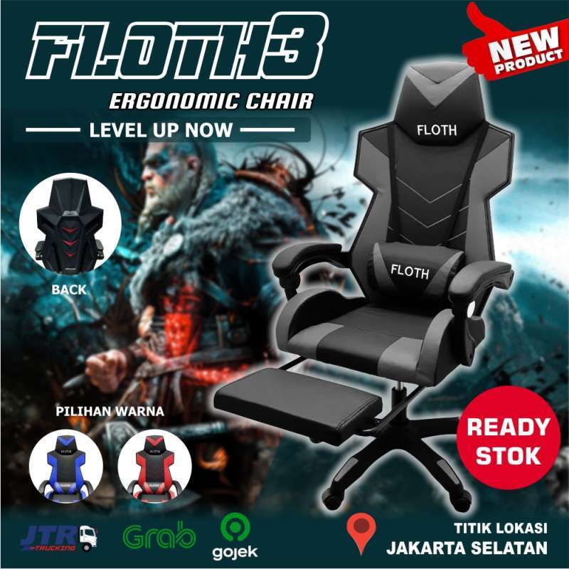 Jual Kursi Kerja Kursi Gaming Ergonomis Floth 3 Baru Grey di