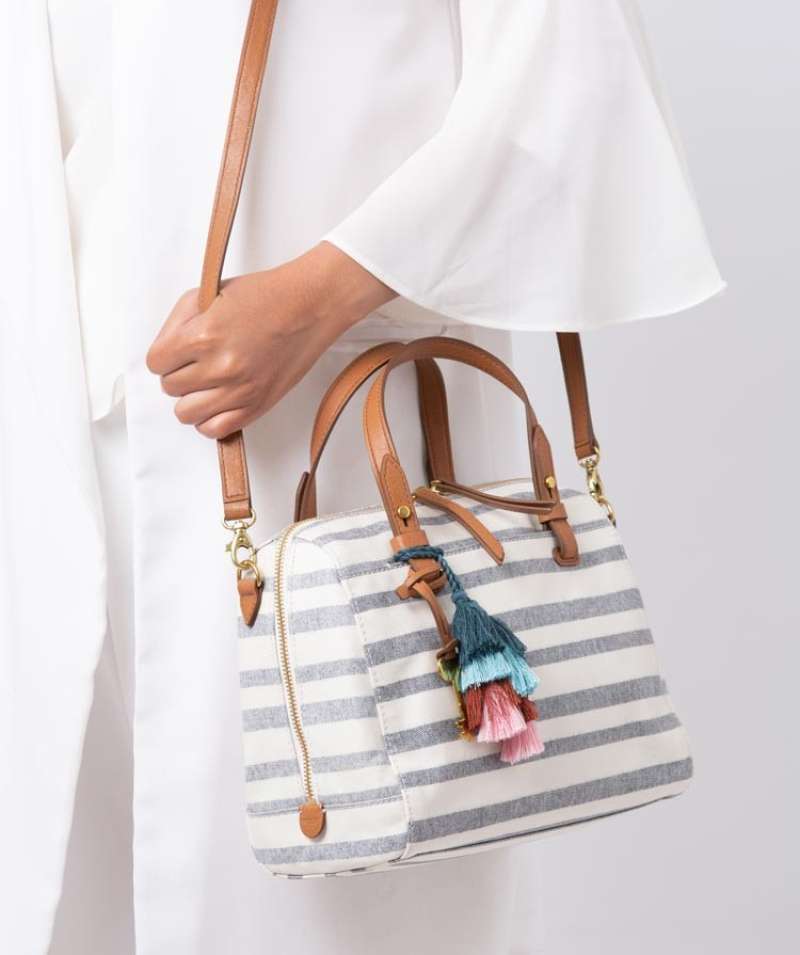Fossil rachel satchel blue stripe clearance