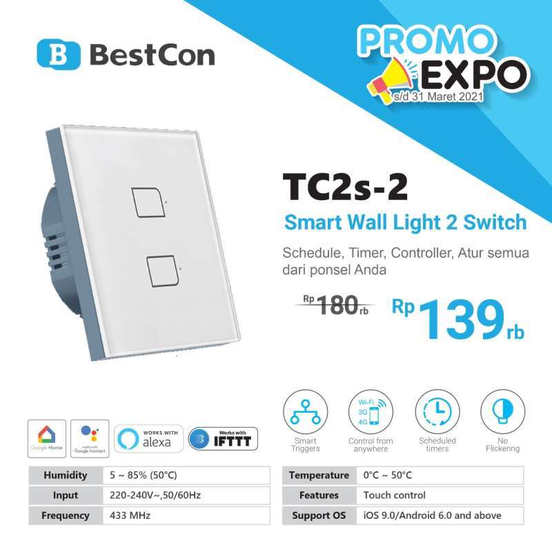 Jual Broadlink Bestcon TC2S 1 Gang EU Standard RF Smart Wall