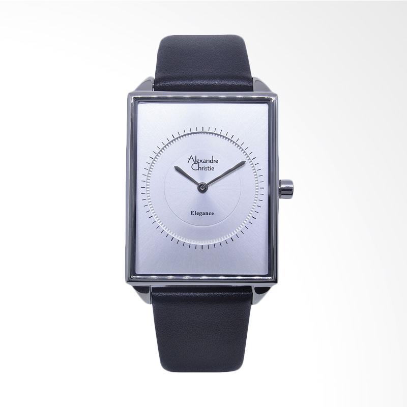 Alexandre Christie Leather Strap Jam Tangan Pria - Black Silver White 8489 MHLSSSL