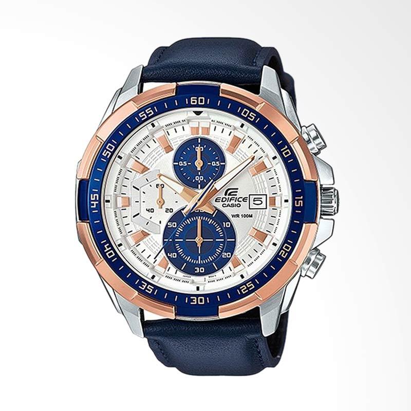 Casio Edifice Chronograph Bahan Tali Genuine Leather Jam Tangan Pria - Biru EFR-539L-7CVUDF