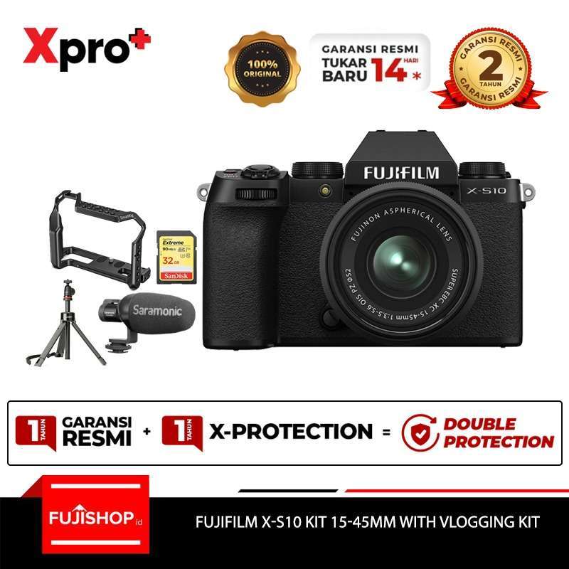 fujishopid serpong fujifilm xs10 x s10 vlog kit fuji xs10 vlogging kit 15 45mm garansi resmi free sandisk extreme 32gb