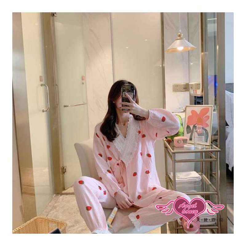 angel nursing wear strawberry sweetheart cotton long sleeve maternity wear confinement wear comfortable home wear pajamas pink f angelhoney