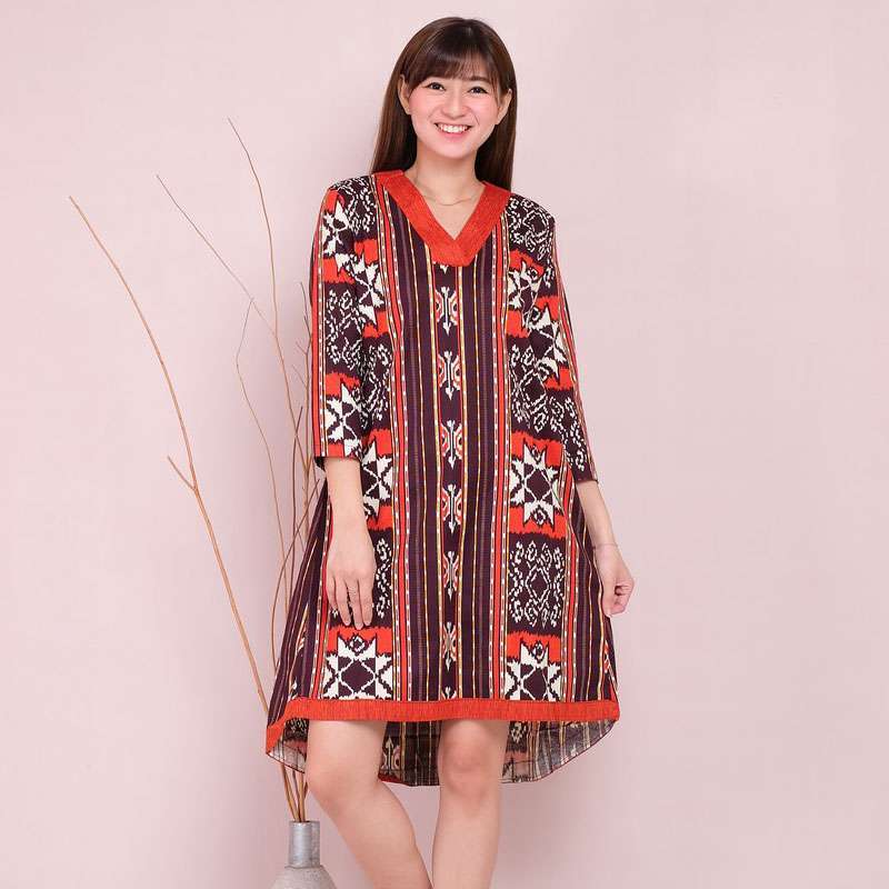 Dress batik online v neck