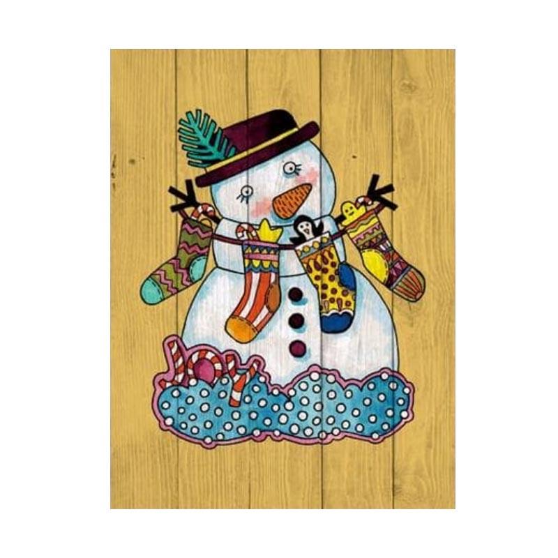 Daily Deals Artistic 18 Poster Kayu Solid Happy Snowman Hiasan Natal Dekorasi Dinding