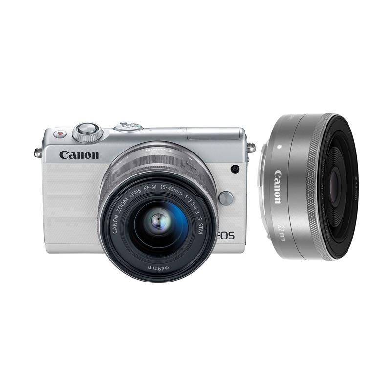 canon eos m100 kit 15 45mm 22mm kamera mirrorless white