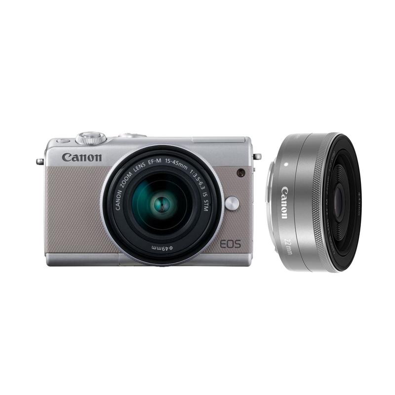 canon eos m100 kit 15 45mm 22mm kamera mirrorless grey