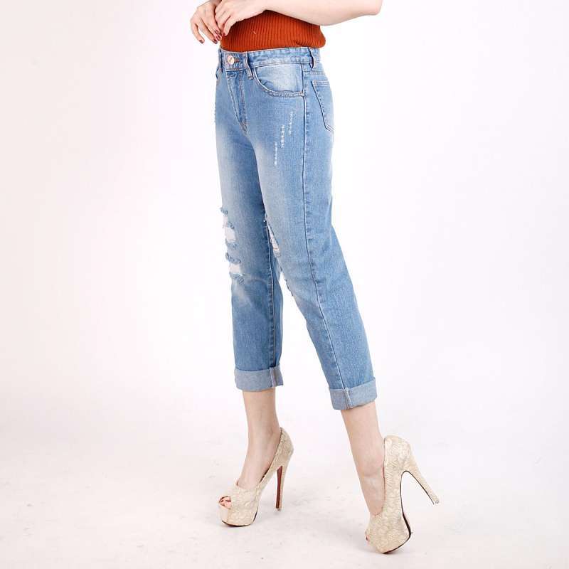 Celana BoyFriend Wanita Jeans Sobek 