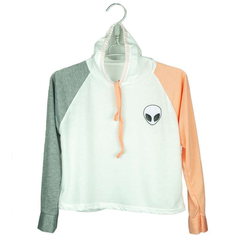 Jual Sweater Crop Wanita Hoodie Lengan Panjang Alien Kombinasi