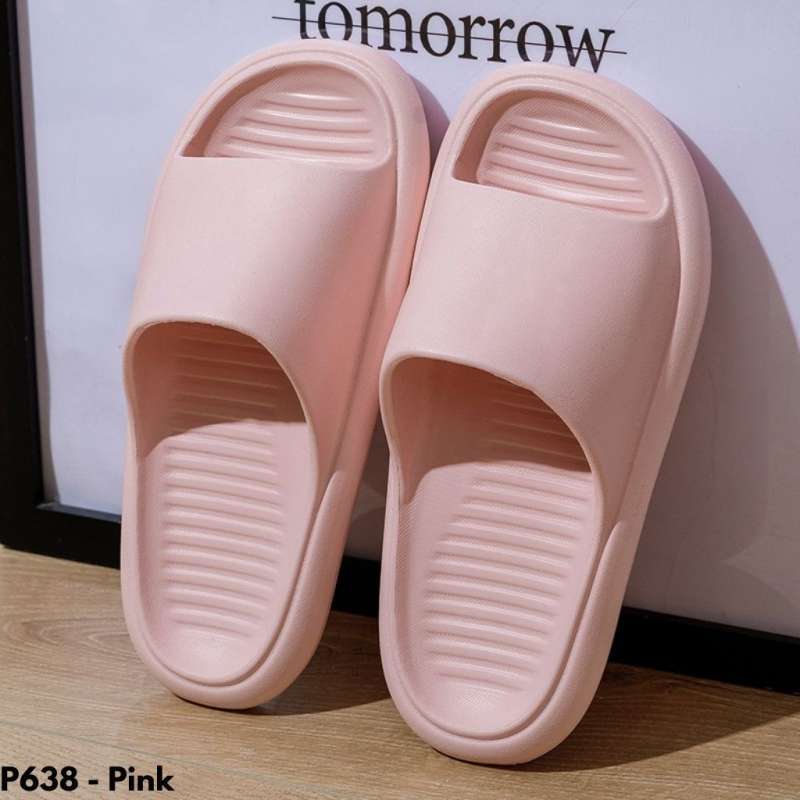 SANDAL SLIPPER WANITA PRIA KARET RUBBER TOILET DAPUR RUMAHAN INDOOR OUTDOOR  CASUAL UNISEX P638 Pink 44-45