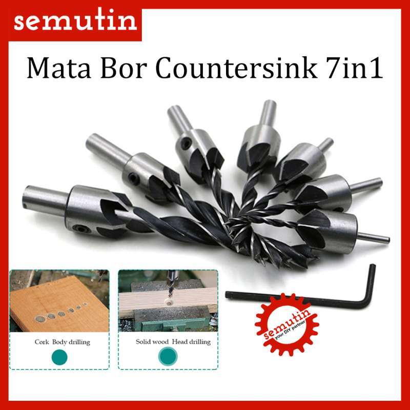 Mata Bor Countersink Kayu 7 in 1 Drill Bit 3 10mm Chamfer Set Hss Flute Woodworking