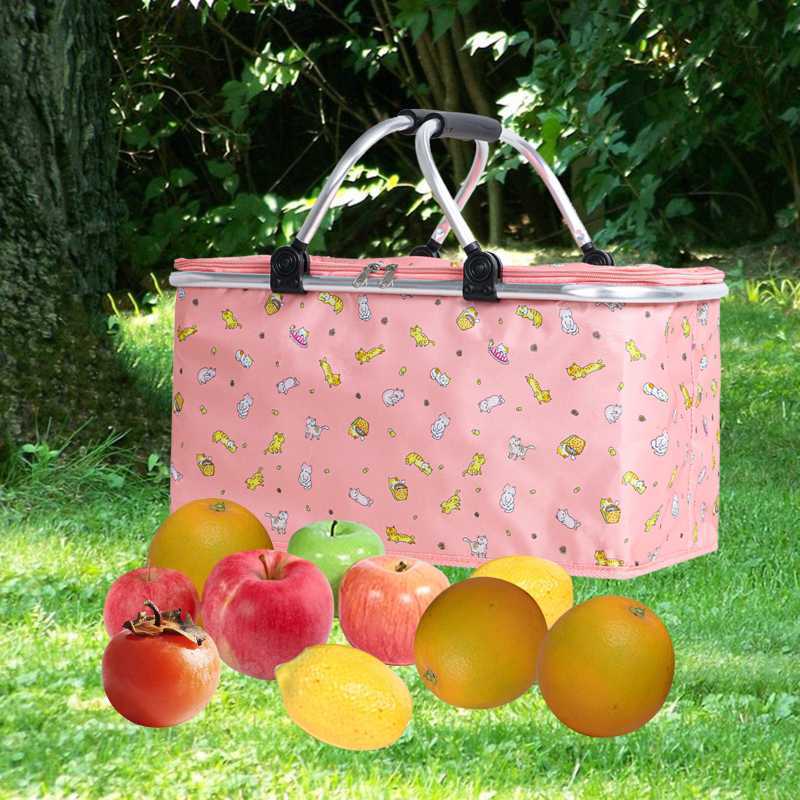 Insulated Picnic Basket for Adult Folding Container Store 42x23x23cm