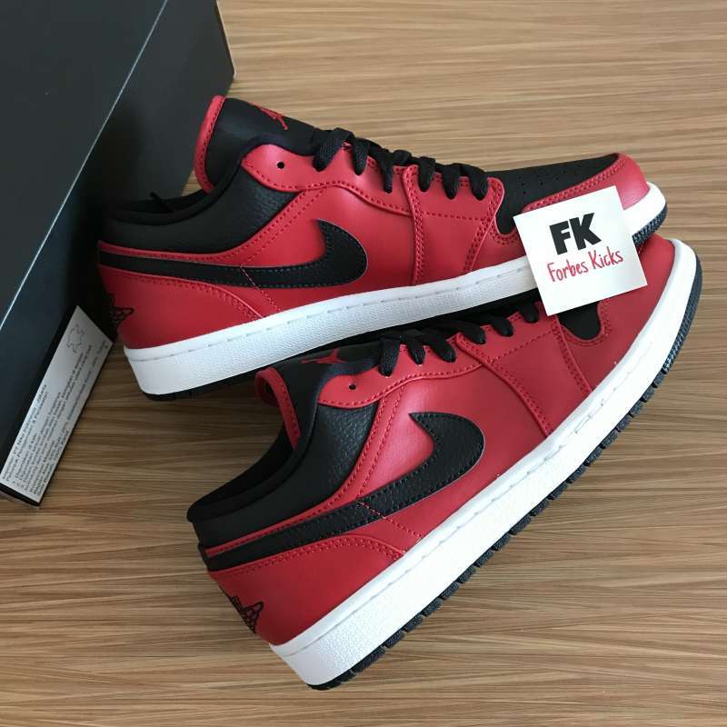 Air Jordan Low Reverse Bred Pebbled Swoosh || banned black red triple  black