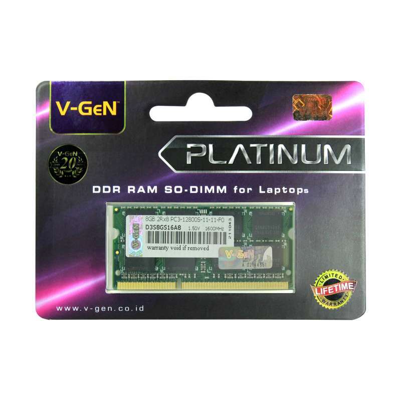 RAM DDR3/DDR3L Sodimm V-GeN Platinum 8GB PC12800 1600Mhz Memory Laptop  Notebook VGEN