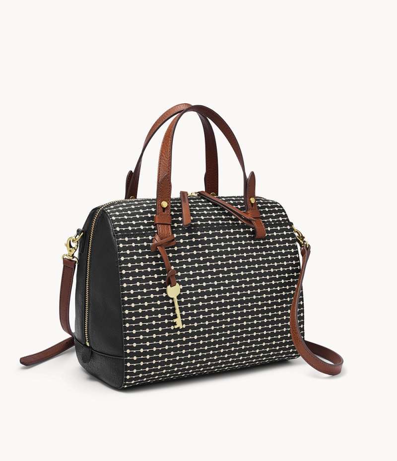 Tas Wanita Fossil Rachel Satchel Black Stripe ZB7990080