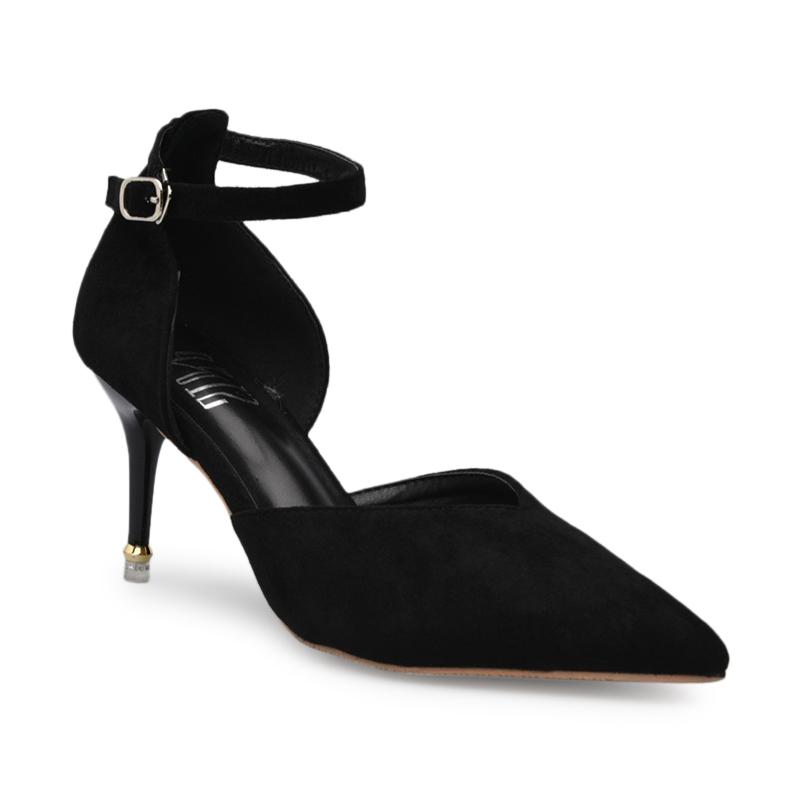 black suede ankle strap heels
