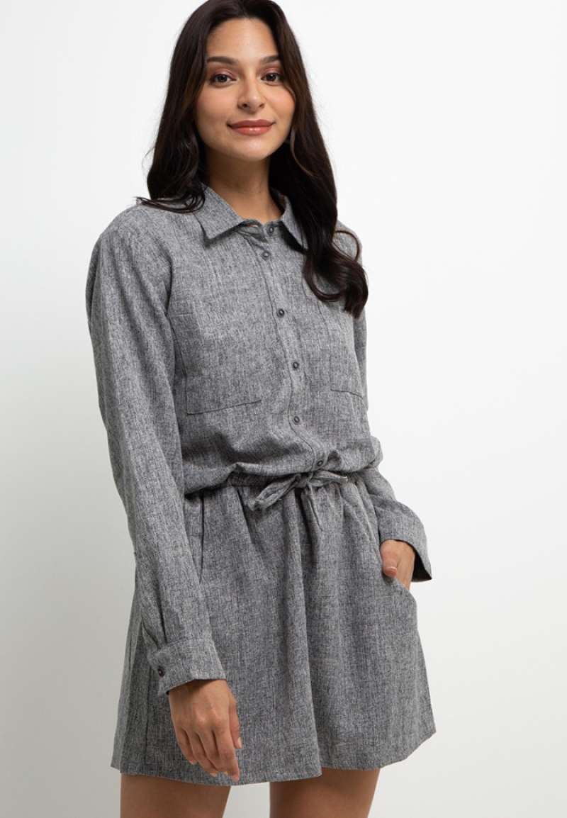 Long Sleeve Romper - Dark Grey 