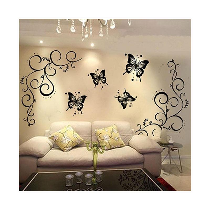 Jual Bluelans Romantic Butterfly Flower Vine Wall Art Sticker