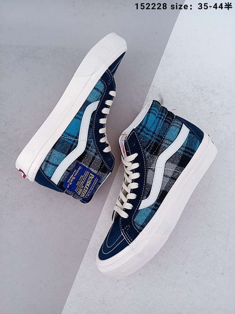 blue checkered high top vans