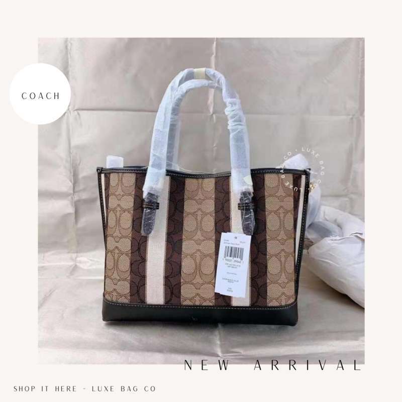 coach mollie tote in signature jacquard with stripes