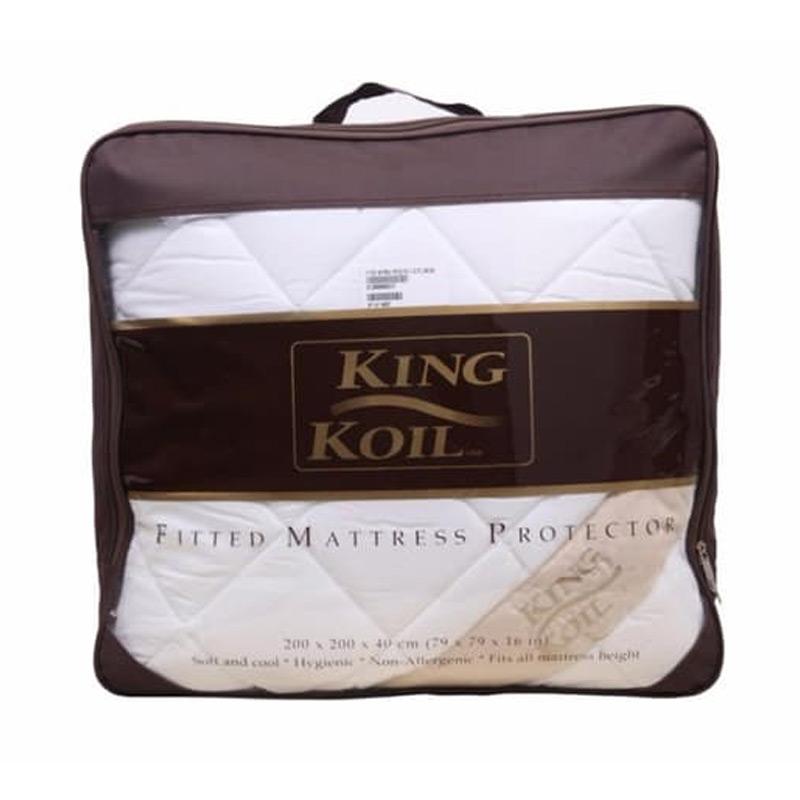 Promo King Koil Fitted Dacron Mattress Protector White 160 X 200