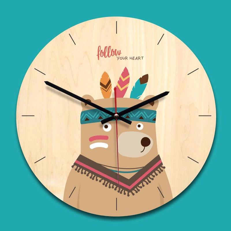 Jual Eds Cartoon Animal Printed Wooden Wall Clock Online Juli 2020