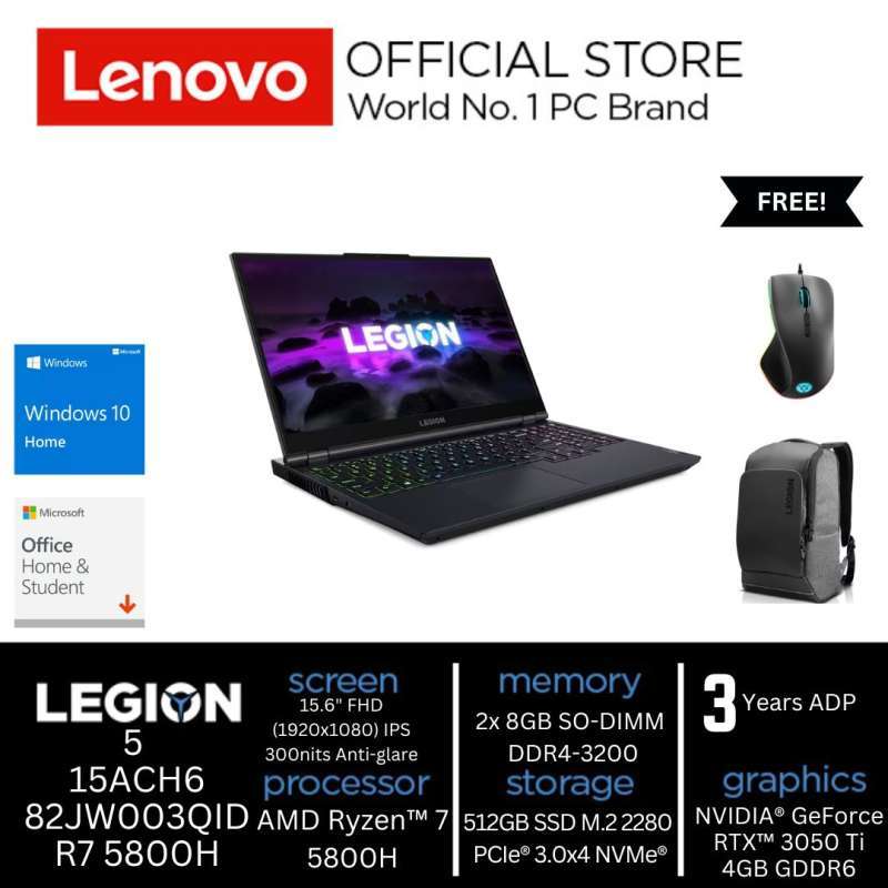 Laptop Lenovo Legion 15ACH6 82JW003QID R7 5800H RTX 3050 Ti RAM 16GB SSD  512GB