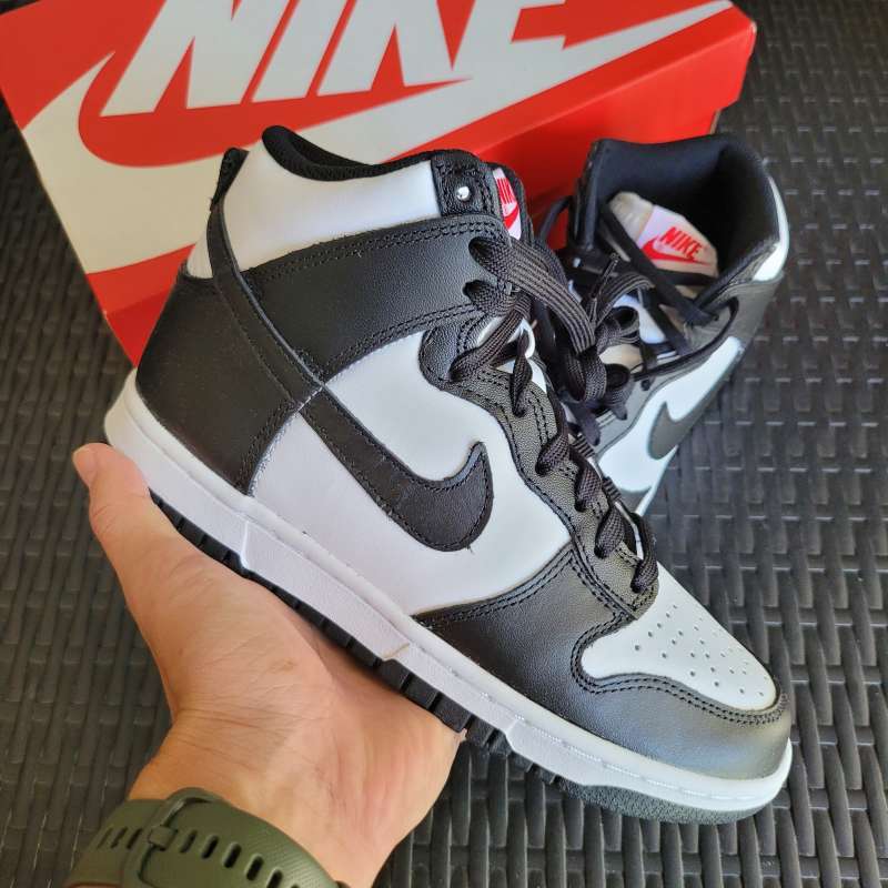 Nike Dunk High Retro Black White Panda (W) || red tongue