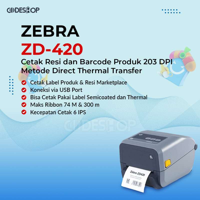 Jual Zebra ZD 420 Printer Barcode Cetak Label 203 dpi Volume ...