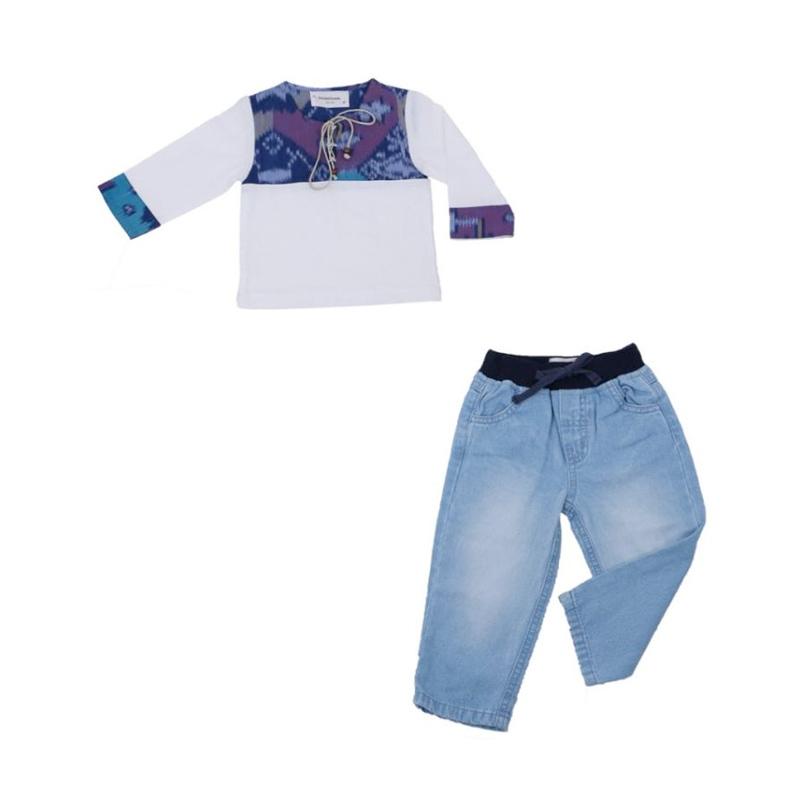 Jual Birds And Bees Baby Shirt Tenun And Long Pant Jeans White Blue Murah September 2020 Blibli Com