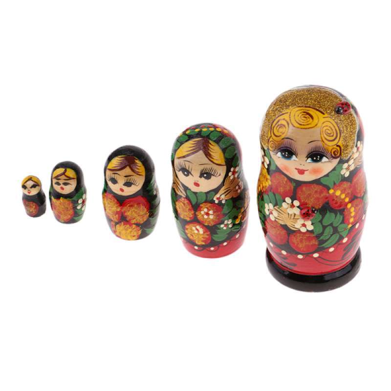 Flowers Girl Printed Russian Babushka Matryoshka Nesting Dolls Kids Toys 