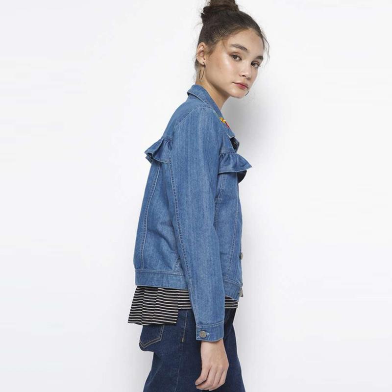 Jual Minimal Ruffle Denim Jacket Faded 