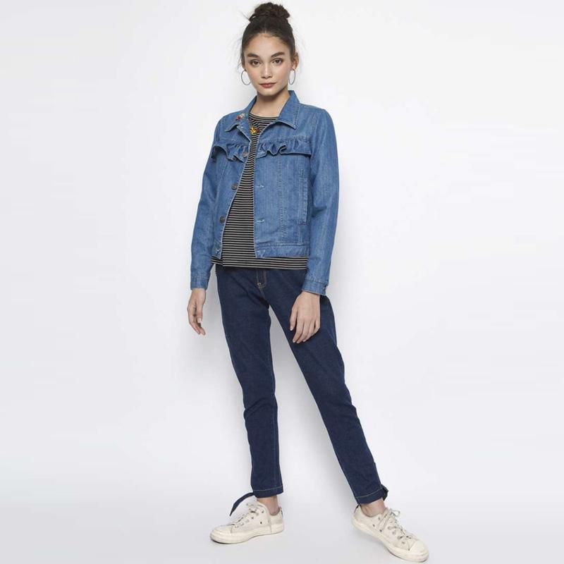 Jual Minimal Ruffle Denim Jacket Faded 
