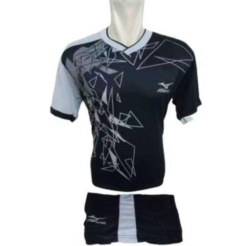 Jual Mizuno Baju Volly Setelan Olahraga Kaos Voli Hitam Silver L