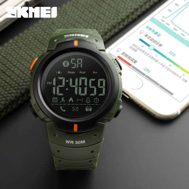 grosir smart watch skmei 1301 bluetooth pedometer waterproof 50m army green elegan