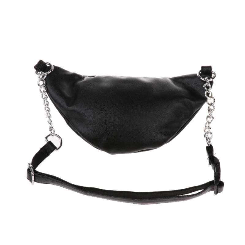 black leather fanny pack with chain