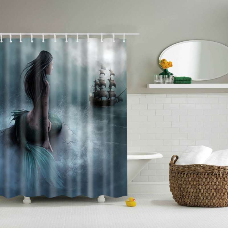 Jual Vintage Shower Curtain Bathroom Waterproof Liner W 12 Hooks Sea Boat Mermaid Online September 2020 Blibli Com