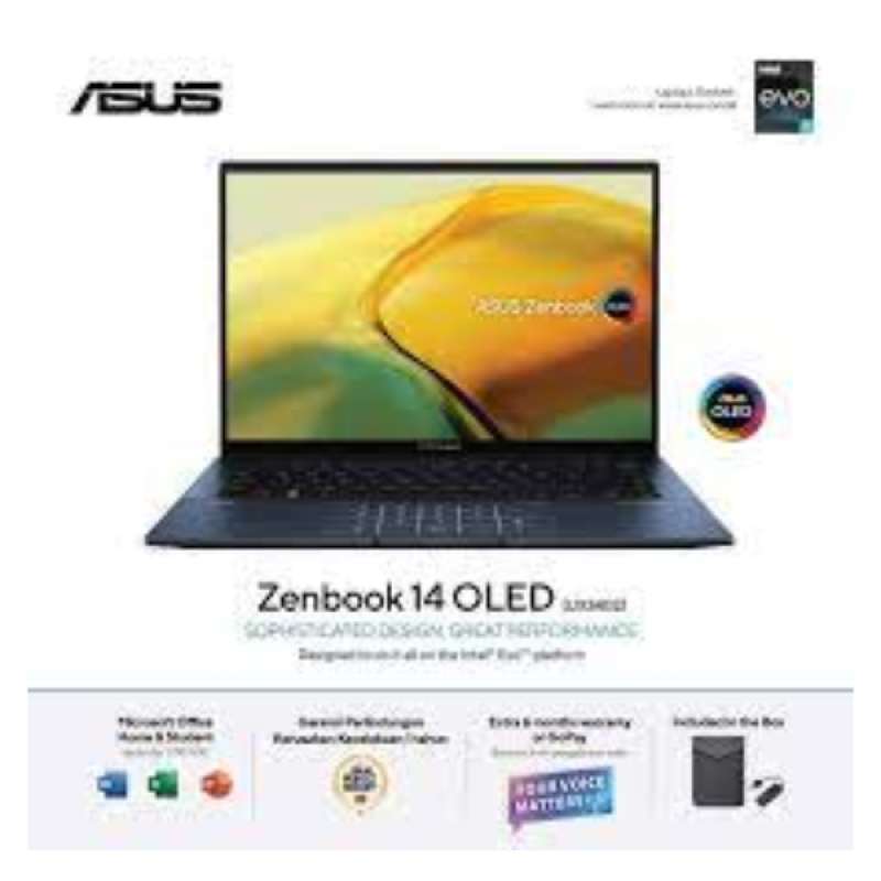 Laptop ASUS Zenbook 14 OLED dengan Intel® Core™ i7, Touchscreen, dan Grafis Intel® Iris Xe, 16GB/512GB. Ideal untuk Profesional dan Pelajar