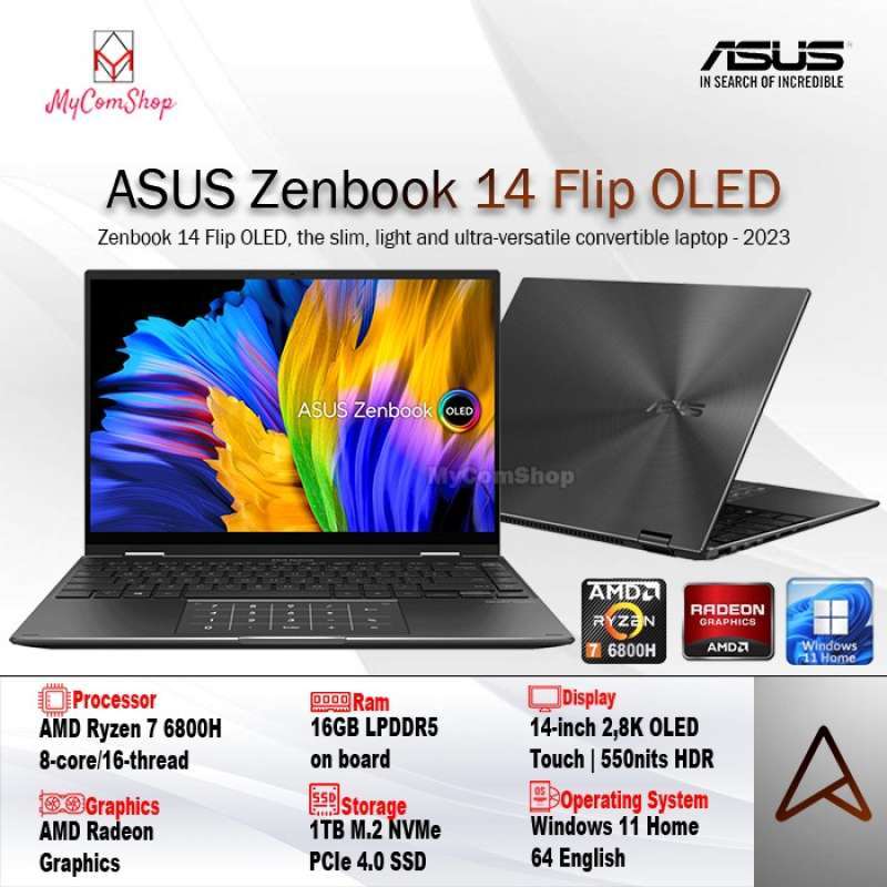 ASUS ZENBOOK 14 FLIP OLED UN5401 R7 6800H 16GB 1TB AMD RADEON 14