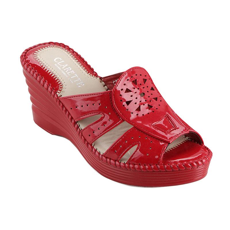 Clarette Cerise Wedges Sandals - Red